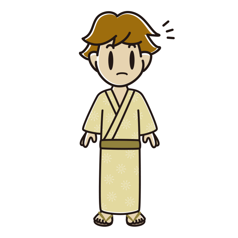 何かに気付く浴衣姿の男子高校生のイラスト【色あり、背景なし】透過PNG
