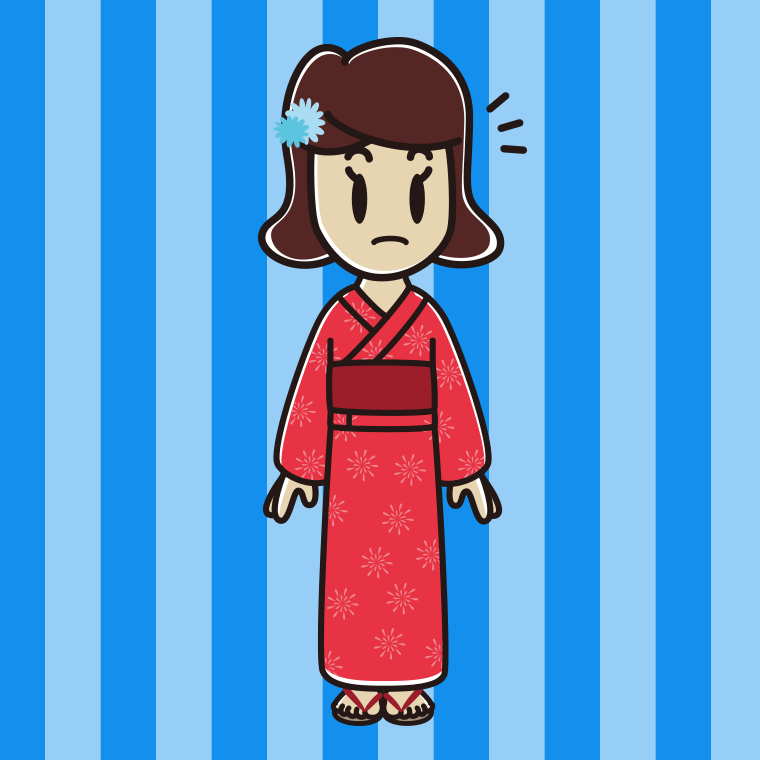 何かに気付く浴衣姿の女子高校生のイラスト【色、背景あり】PNG