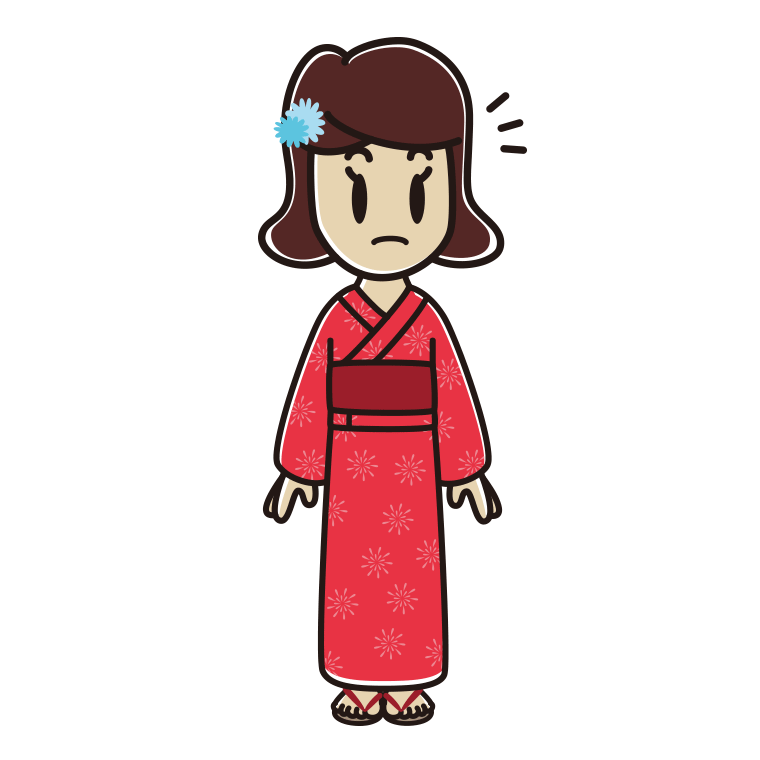 何かに気付く浴衣姿の女子高校生のイラスト【色あり、背景なし】透過PNG