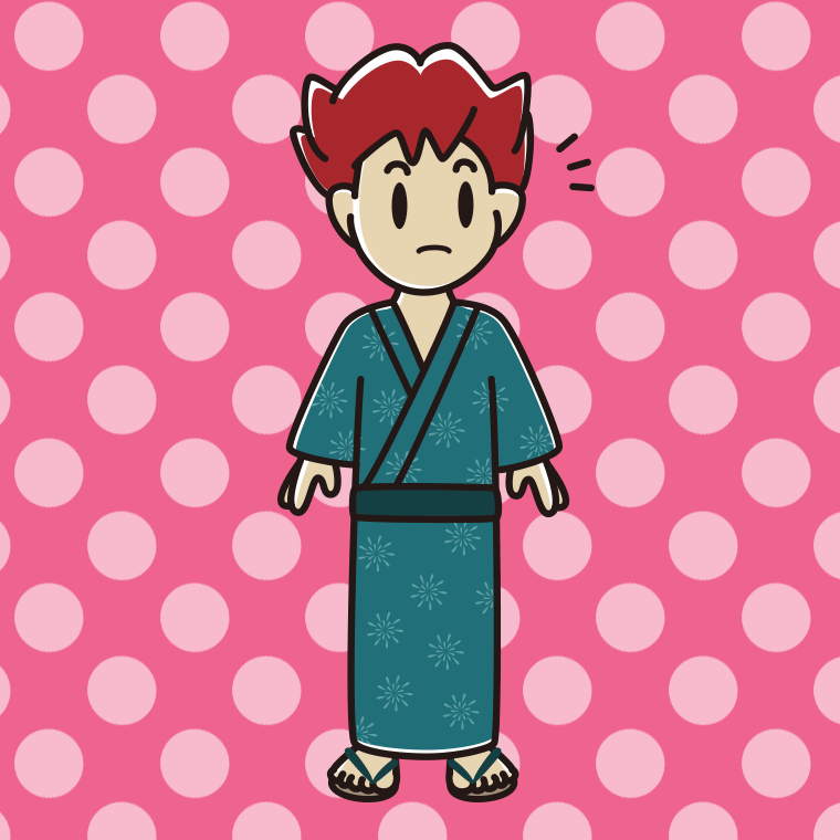 何かに気付く浴衣姿の男子大学生のイラスト【色、背景あり】PNG