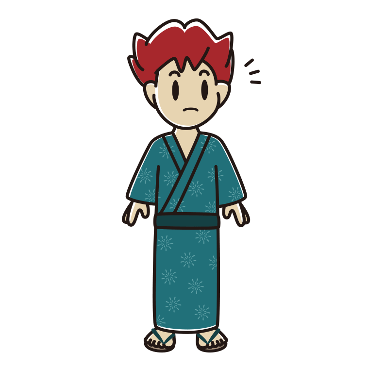 何かに気付く浴衣姿の男子大学生のイラスト【色あり、背景なし】透過PNG