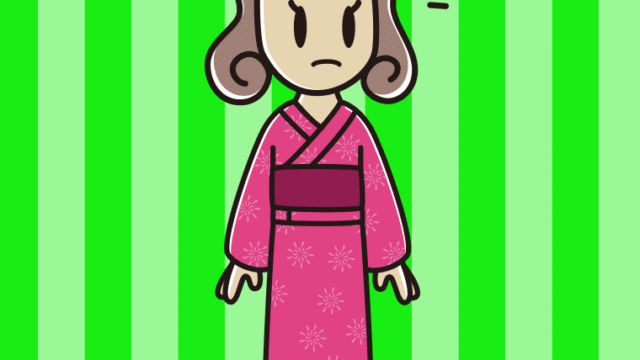 何かに気付く浴衣姿の女子大学生のイラスト【色、背景あり】PNG