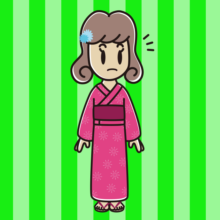 何かに気付く浴衣姿の女子大学生のイラスト【色、背景あり】PNG