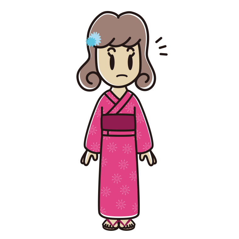 何かに気付く浴衣姿の女子大学生のイラスト【色あり、背景なし】透過PNG
