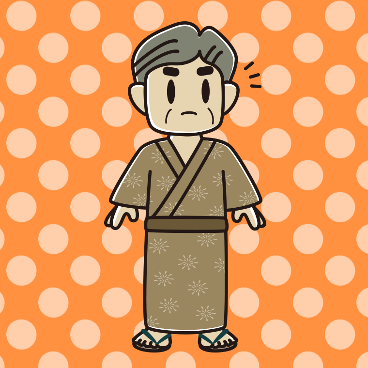何かに気付く浴衣姿のおじさんのイラスト【色、背景あり】PNG