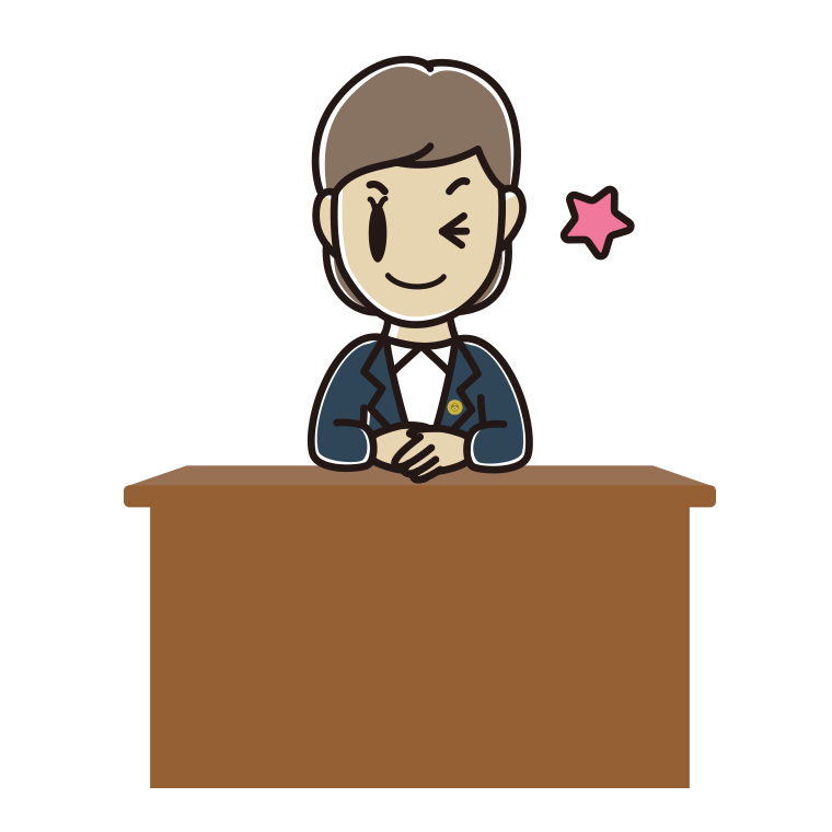 ウインクする女性弁護士のイラスト【色あり、背景なし】透過PNG
