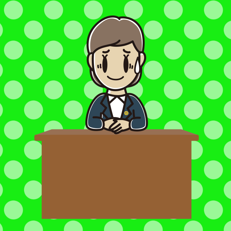 苦笑いする女性弁護士のイラスト【色、背景あり】PNG