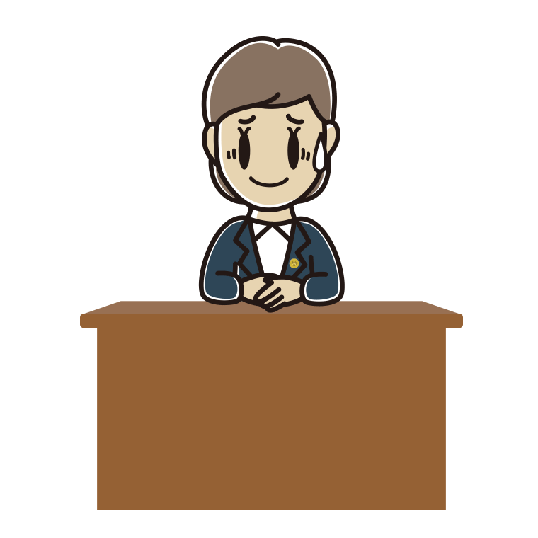 苦笑いする女性弁護士のイラスト【色あり、背景なし】透過PNG