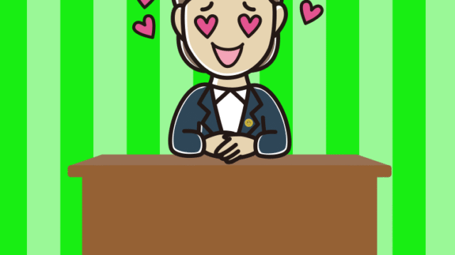 目がハートの女性弁護士のイラスト【色、背景あり】PNG