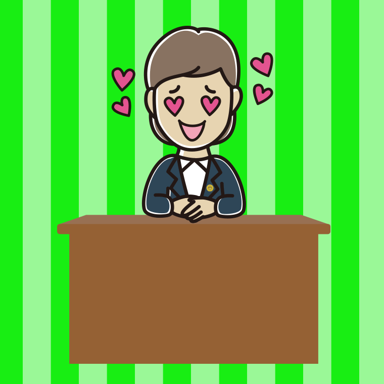 目がハートの女性弁護士のイラスト【色、背景あり】PNG