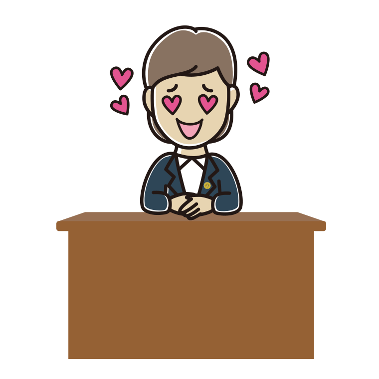 目がハートの女性弁護士のイラスト【色あり、背景なし】透過PNG