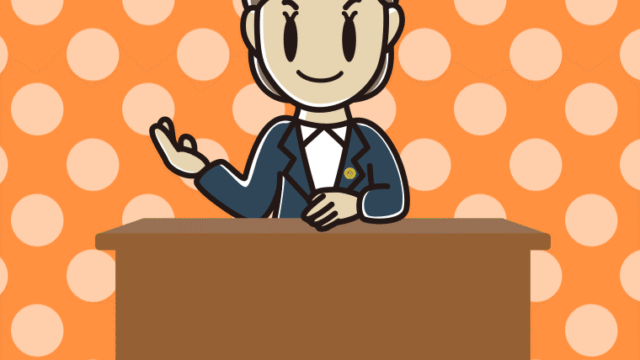 案内する女性弁護士のイラスト【色、背景あり】PNG