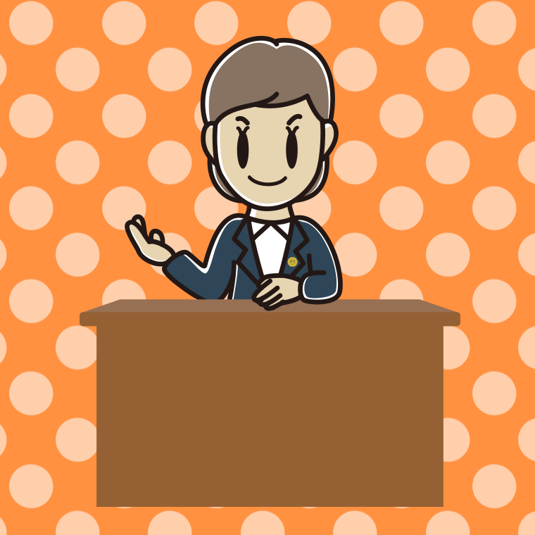 案内する女性弁護士のイラスト【色、背景あり】PNG