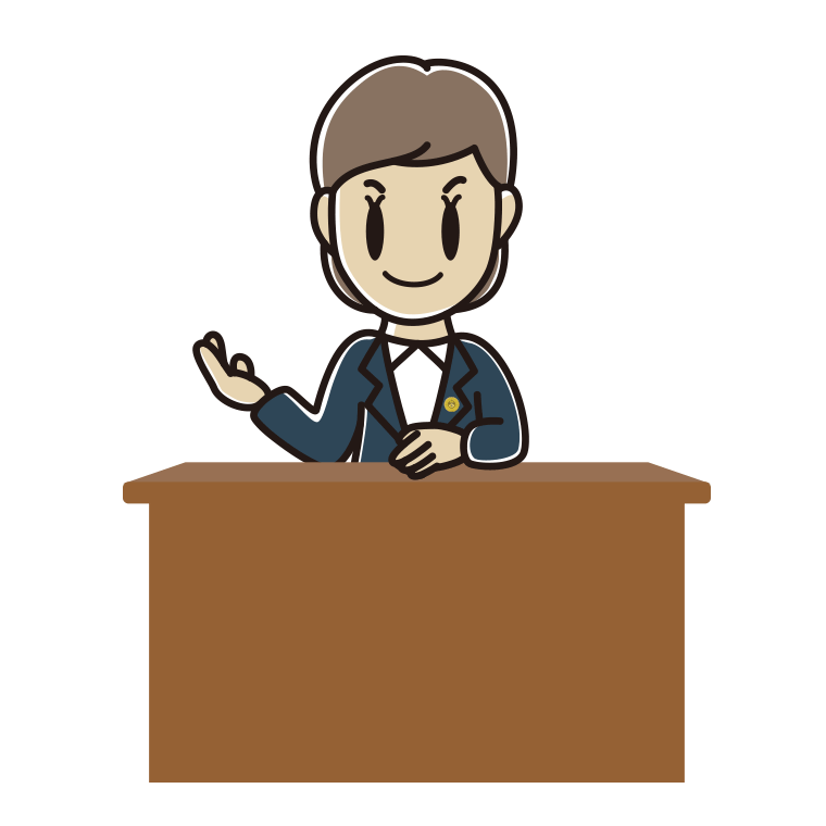 案内する女性弁護士のイラスト【色あり、背景なし】透過PNG