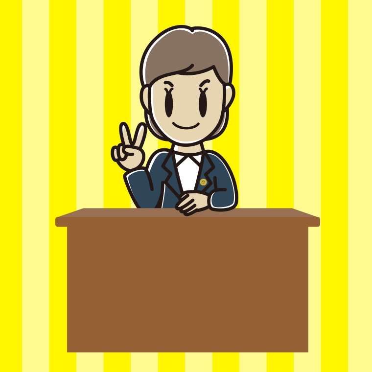 ピースをする女性弁護士のイラスト【色、背景あり】PNG