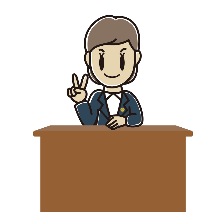 ピースをする女性弁護士のイラスト【色あり、背景なし】透過PNG