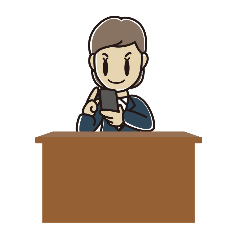 スマホを使う女性弁護士のイラスト【色あり、背景なし】透過PNG