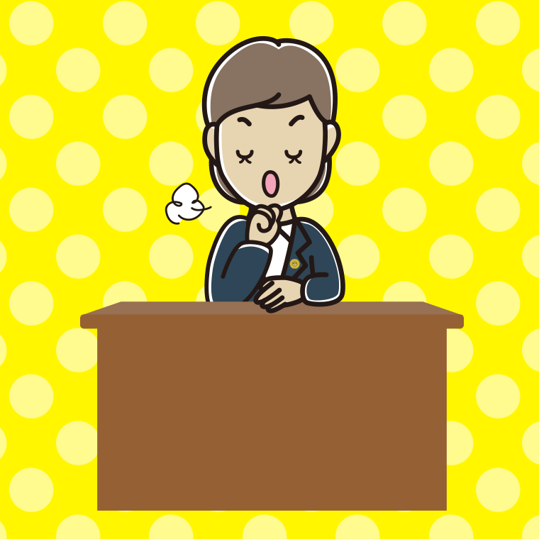 咳払いする女性弁護士のイラスト【色、背景あり】PNG