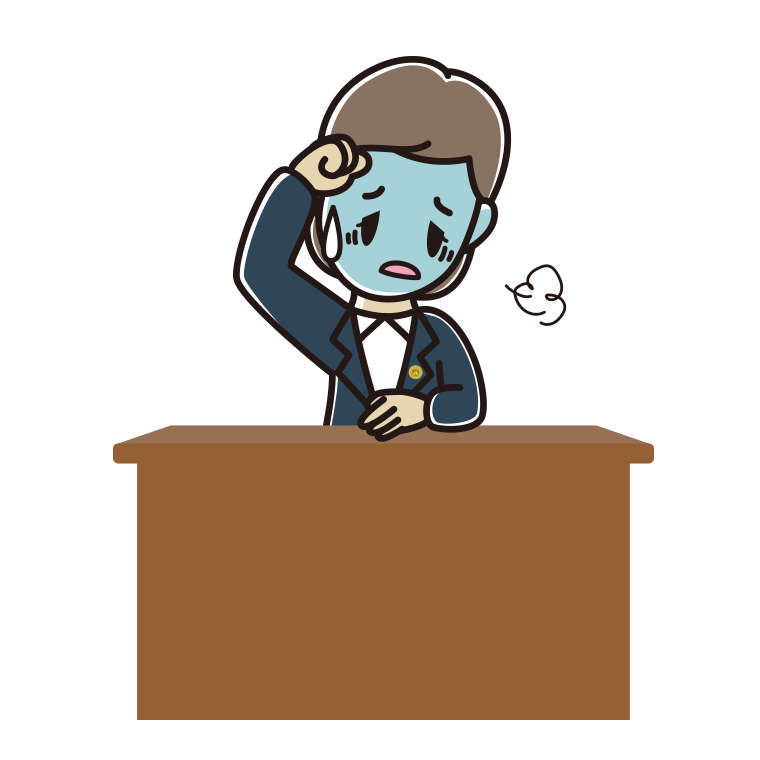具合が悪い女性弁護士のイラスト【色あり、背景なし】透過PNG