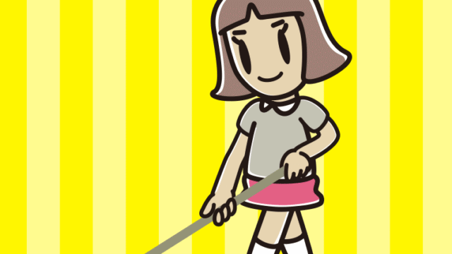 デッキブラシを使う小学生女子のイラスト【色、背景あり】PNG