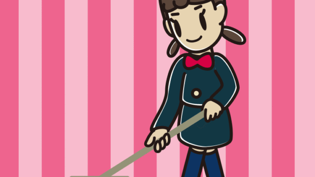 デッキブラシを使う女子中学生のイラスト【色、背景あり】PNG