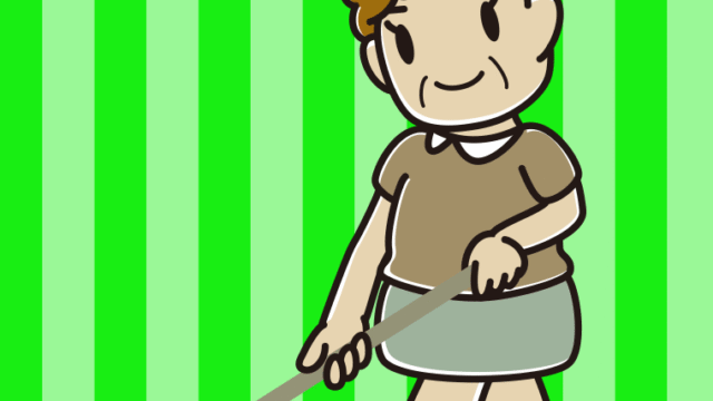 デッキブラシを使うおばさんのイラスト【色、背景あり】PNG