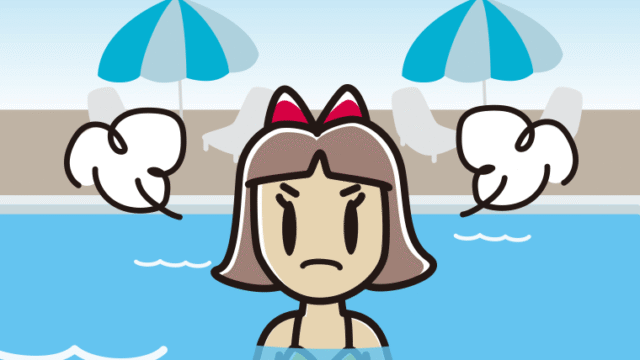 プールに入って怒る小学生女子のイラスト【色、背景あり】PNG