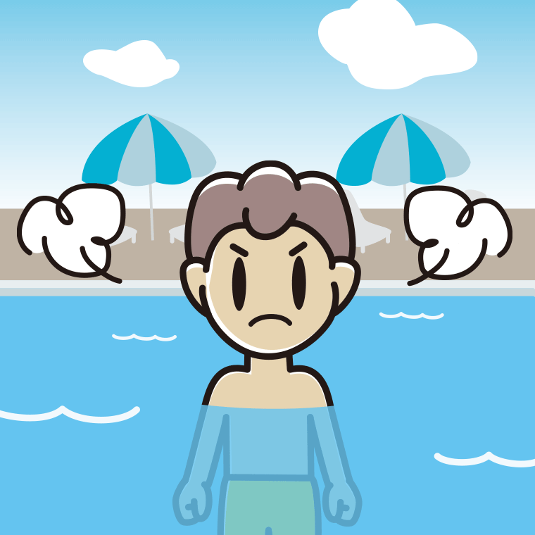 プールに入って怒る男子中学生のイラスト【色、背景あり】PNG