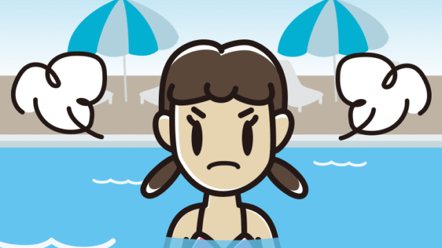 プールに入って怒る女子中学生のイラスト【色、背景あり】PNG