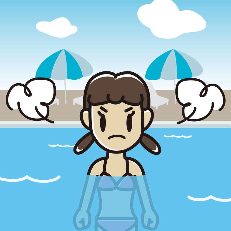 プールに入って怒る女子中学生のイラスト【色、背景あり】PNG
