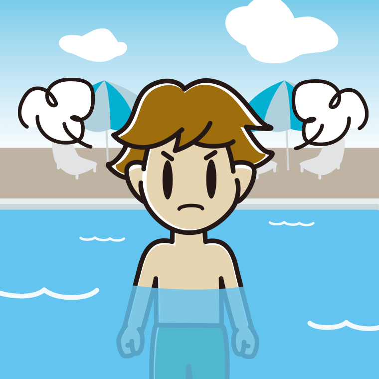 プールに入って怒る男子高校生のイラスト【色、背景あり】PNG