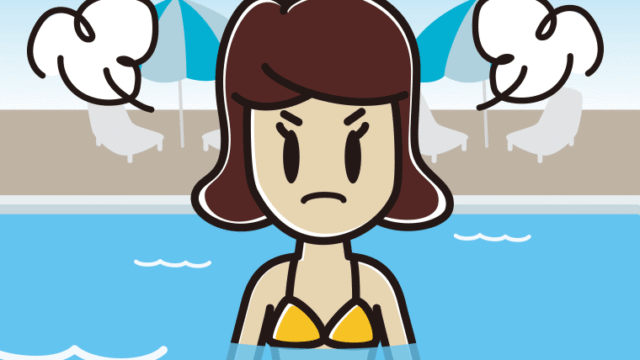 プールに入って怒る女子高校生のイラスト【色、背景あり】PNG