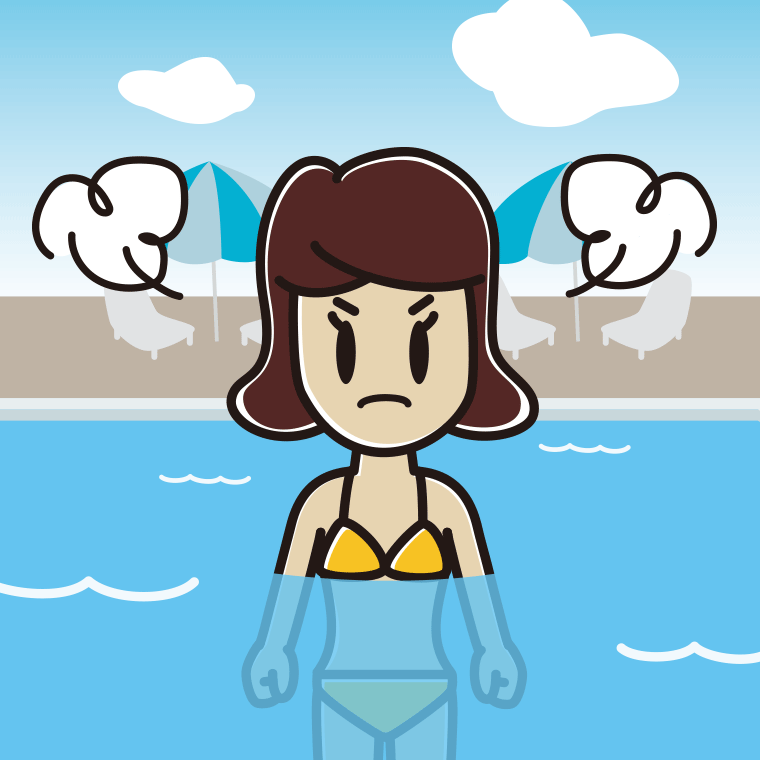 プールに入って怒る女子高校生のイラスト【色、背景あり】PNG