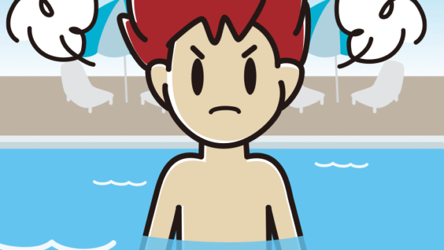 プールに入って怒る男子大学生のイラスト【色、背景あり】PNG