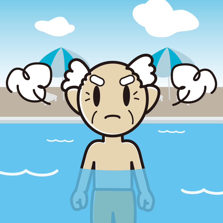 プールに入って怒るおじいさんのイラスト【色、背景あり】PNG