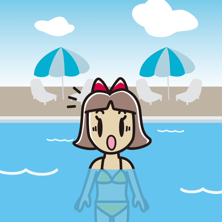 プールに入って驚く小学生女子のイラスト【色、背景あり】PNG