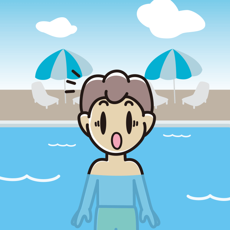 プールに入って驚く男子中学生のイラスト【色、背景あり】PNG