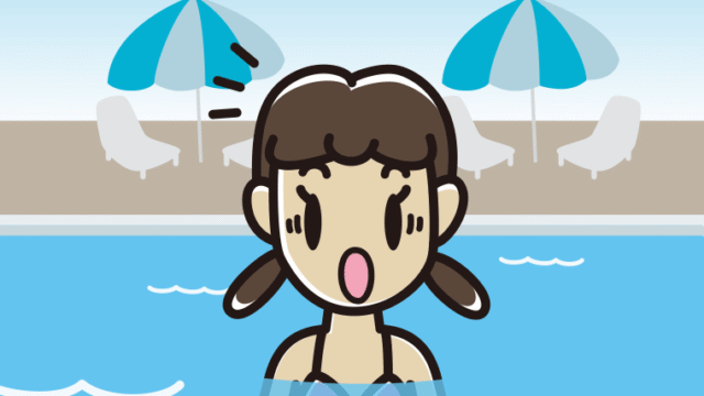 プールに入って驚く女子中学生のイラスト【色、背景あり】PNG