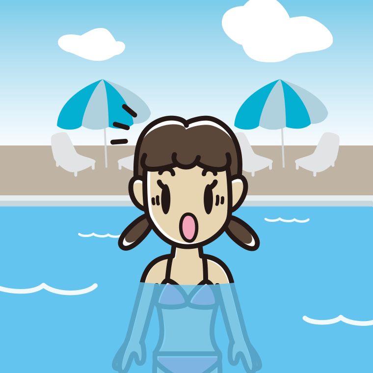 プールに入って驚く女子中学生のイラスト【色、背景あり】PNG
