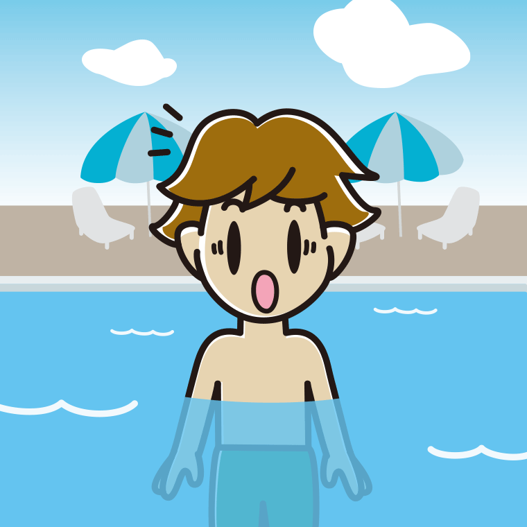 プールに入って驚く男子高校生のイラスト【色、背景あり】PNG