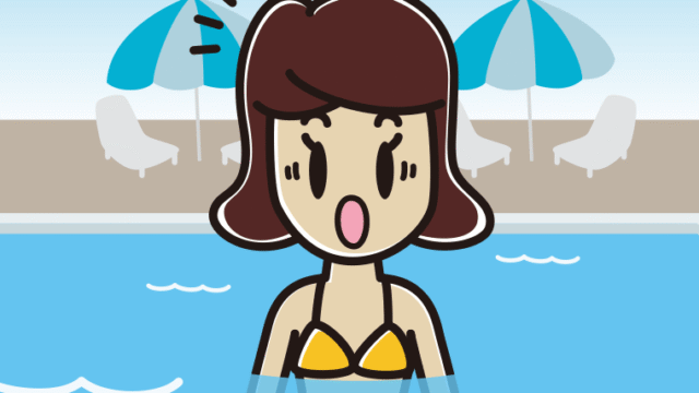 プールに入って驚く女子高校生のイラスト【色、背景あり】PNG