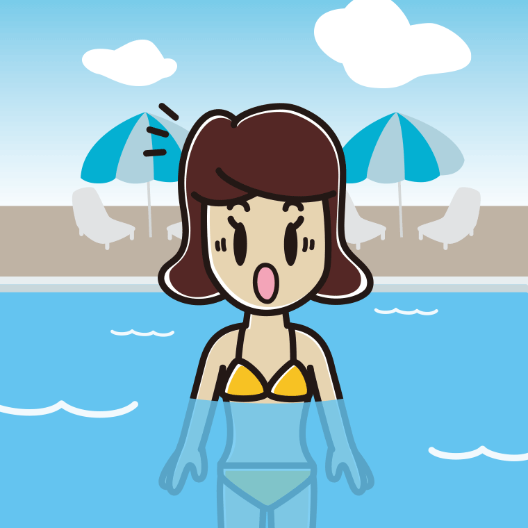 プールに入って驚く女子高校生のイラスト【色、背景あり】PNG