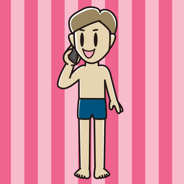 スマホで電話するスクール水着の男性のイラスト【色、背景あり】PNG