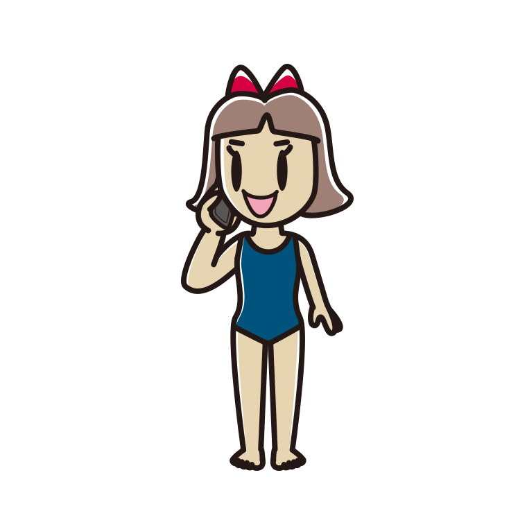 スマホで電話するスクール水着の小学生女子のイラスト【色あり、背景なし】透過PNG
