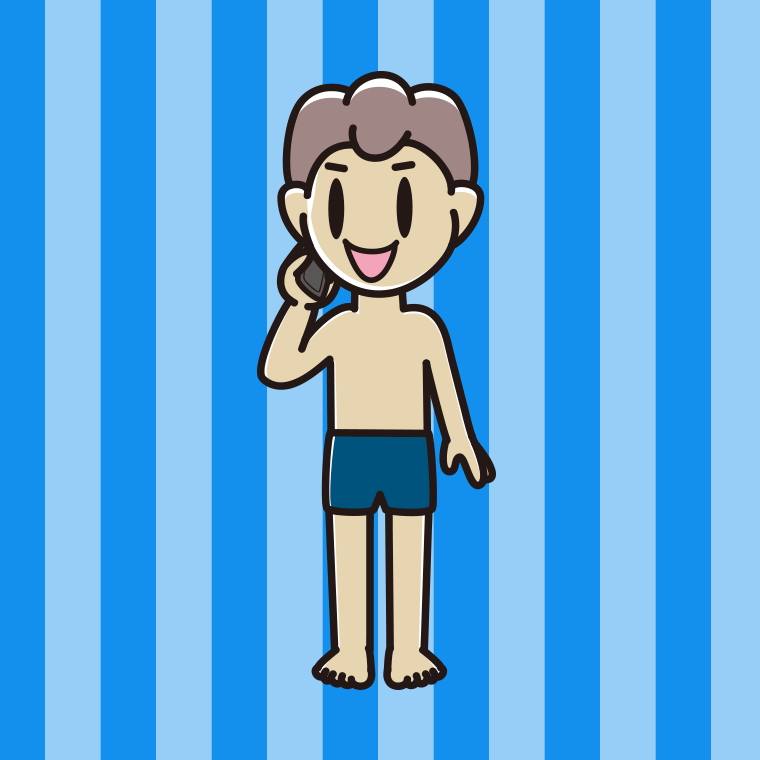 スマホで電話するスクール水着の男子中学生のイラスト【色、背景あり】PNG