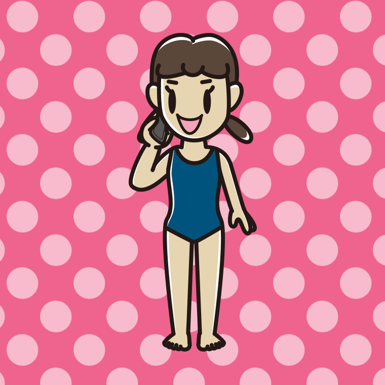 スマホで電話するスクール水着の女子中学生のイラスト【色、背景あり】PNG