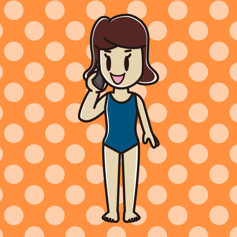 スマホで電話するスクール水着の女子高校生のイラスト【色、背景あり】PNG
