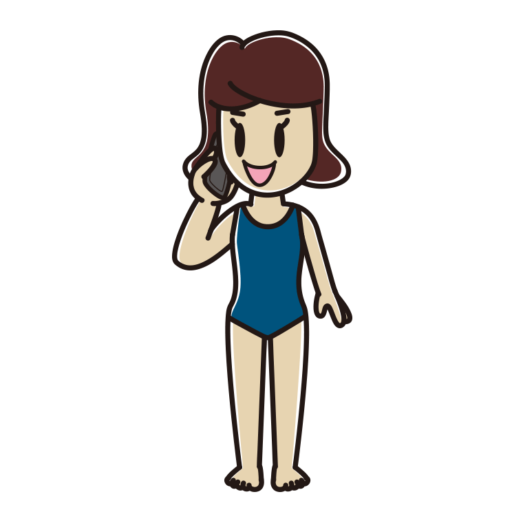 スマホで電話するスクール水着の女子高校生のイラスト【色あり、背景なし】透過PNG