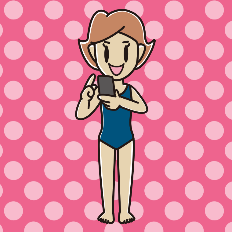 スマホを使うスクール水着の女性のイラスト【色、背景あり】PNG