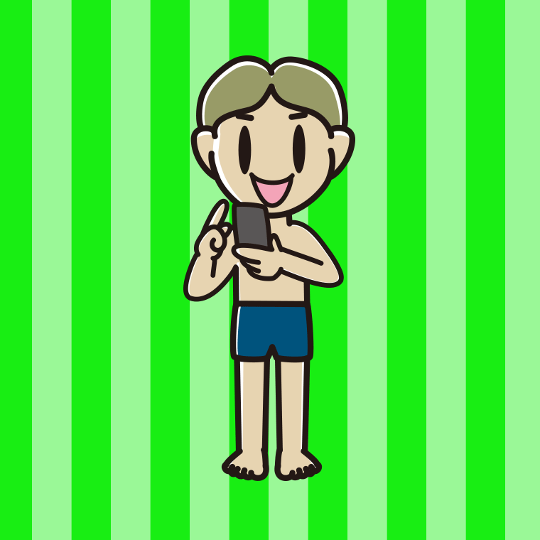 スマホを使うスクール水着の小学生男子のイラスト【色、背景あり】PNG